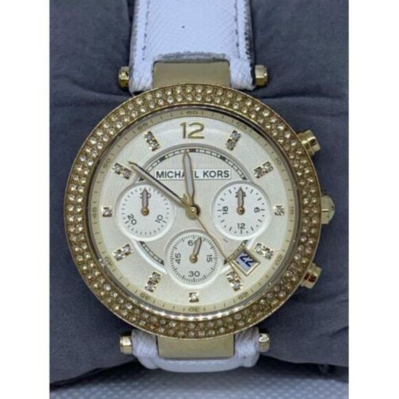 Michael Kors MK5688 Women's Watch Chronograph Analog White Band Date 39mm C244 - Picture 1 of 9
